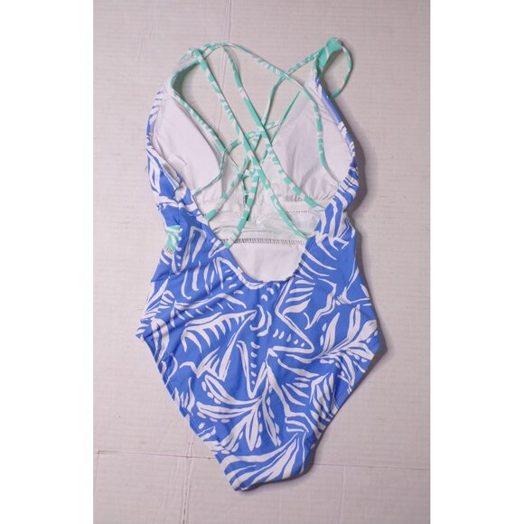 🆕LA BLANCA Beachside Bay Cross Back One Piece Tummy Control Swimsuit Blue 6 - Picture 6 of 7
